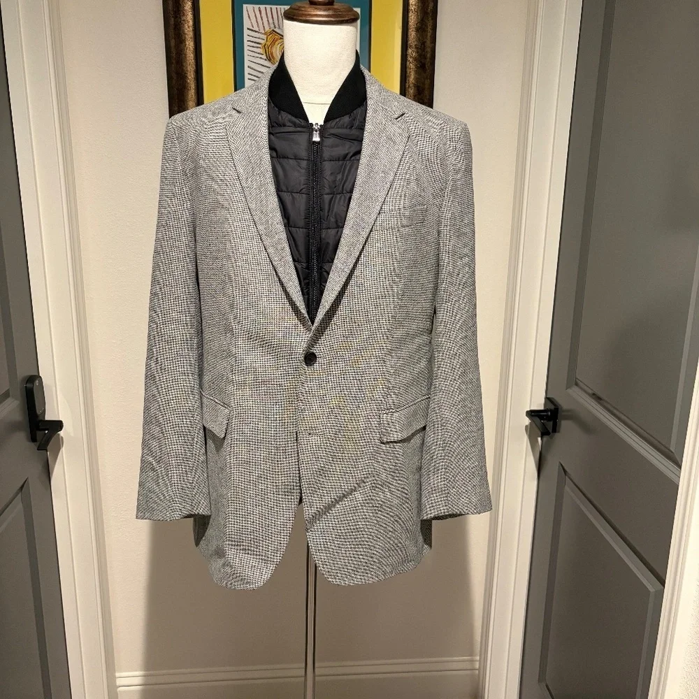 Boss Mens Sport Coat with Removable Puffer Vest Black Grey Size 44L - Picture 1 of 6